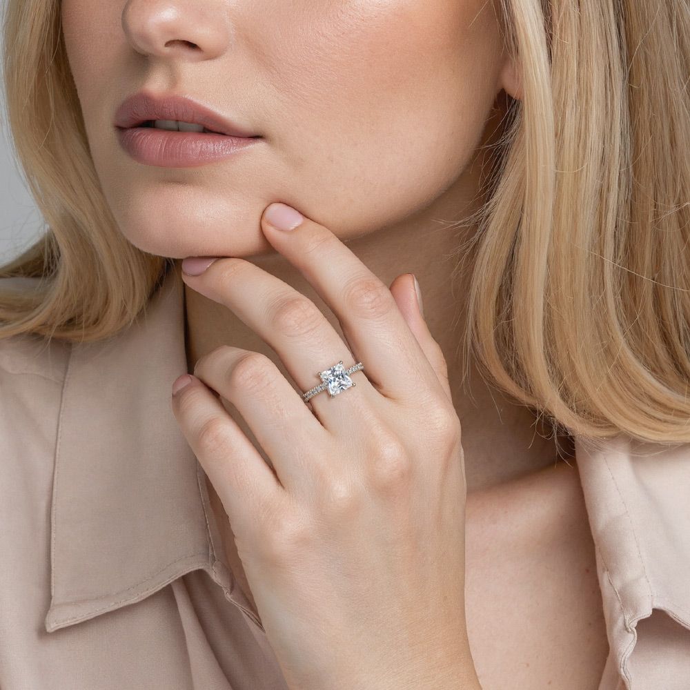 "Whisper of Forever" 2ct Princess Cut Side Stone Engagement Ring