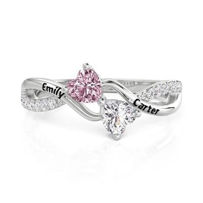 Jeulia Custom Twist Engraved 2 Hearts Promise Ring