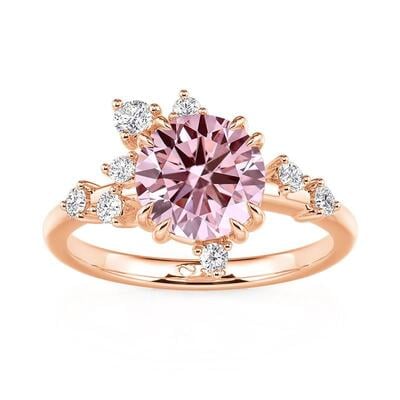 Jeulia Simple Rose Gold Round Cut Pink Stone Engagement Ring