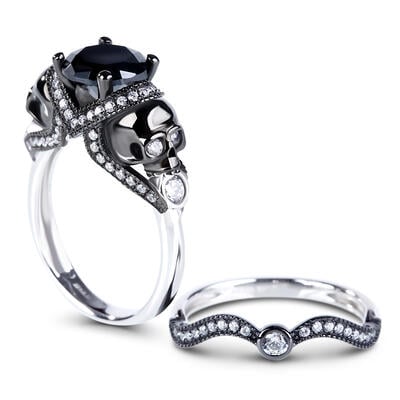 Jeulia Conjunto De Anillos Con Dos Tonos De Caravera De Talla Redonda En Plata De Ley