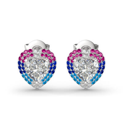 Jeulia Double Halo Heart Cut Sterling Silver Earrings