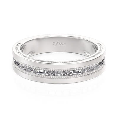 Jeulia Classic Emerald Cut Men's Eternity Band Sterling Silver