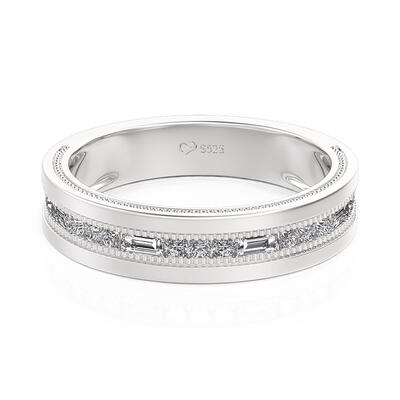 Jeulia Classic Emerald Cut Men's Eternity Band Sterling Silver