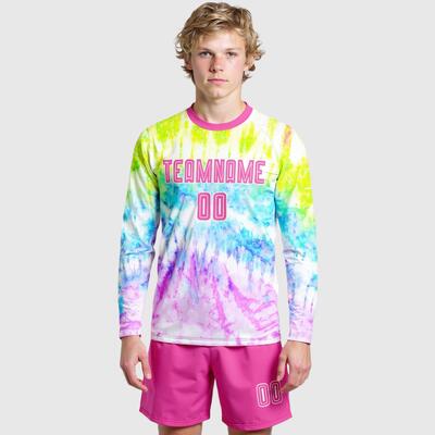 Custom Long Sleeve Soccer Uniform Jersey Tie Dye Pink-White Sublimation