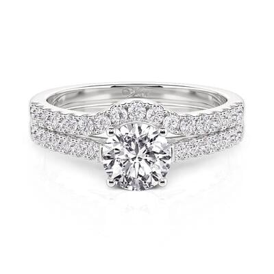 Jeulia Classic Round Bridal Set with Pavé Band Sterling Silver
