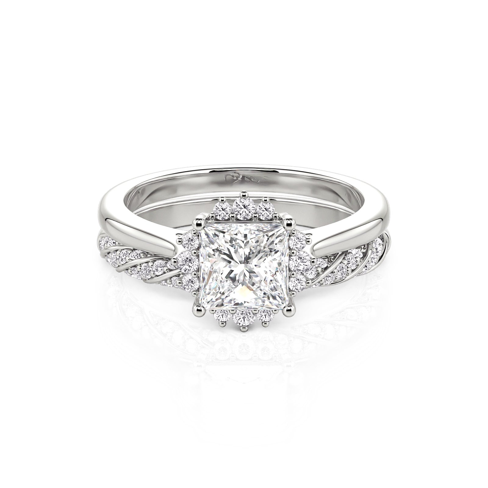 Jeulia Princess Cut Halo Engagement Ring and Eternity Band Set