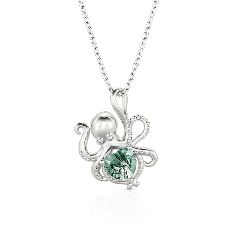 Jeulia Ocean Theme Octopus Necklace with Heart Moss Agate