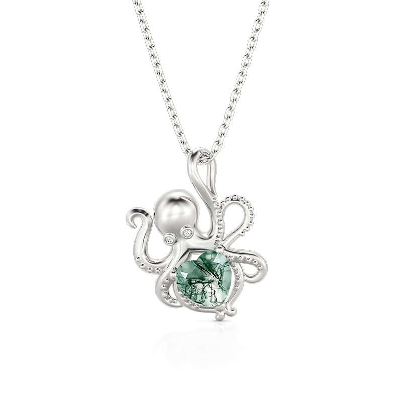 Jeulia Ocean Theme Octopus Necklace with Heart Moss Agate