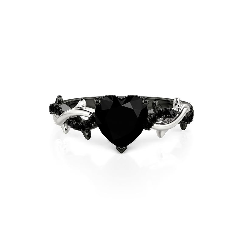 Jeulia Classic Twisted Thorns Black Heart Promise Ring