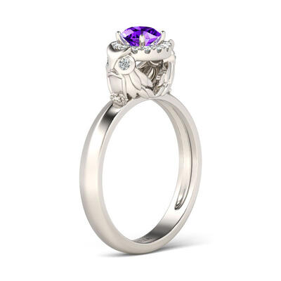 Jeulia Halo Round Cut Sterling Silver Owl Ring