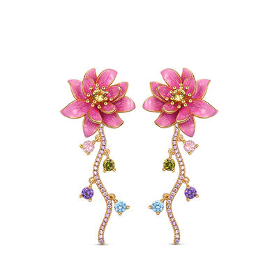 Jeulia "Natural Beauty" Water Lilies Inspired Enamel Sterling Silver Earrings