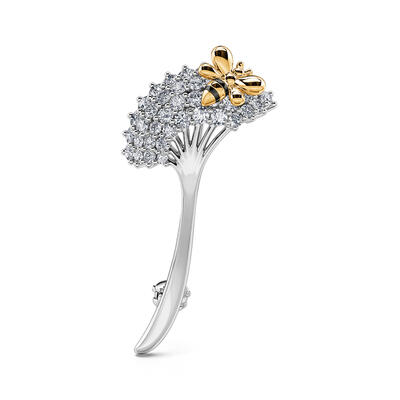 Jeulia "My Honey" Bee on Flower Sterling Silver Brooch