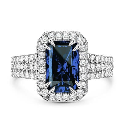 Jeulia "Captivating Brilliance" Emerald Cut Halo Sterling Silver Ring