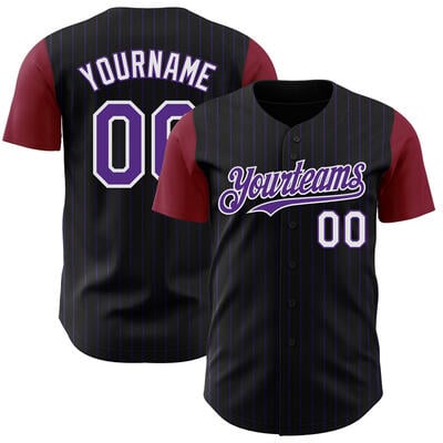 Custom Black Maroon Pinstripe Two Tone Baseball Jersey Personalized Insignia for Matches Practices and Youth Leagues