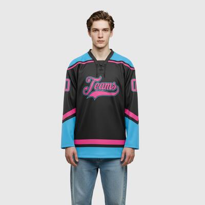 Custom Black Hockey Lace Neck Heavy-Duty Knit Club Jersey