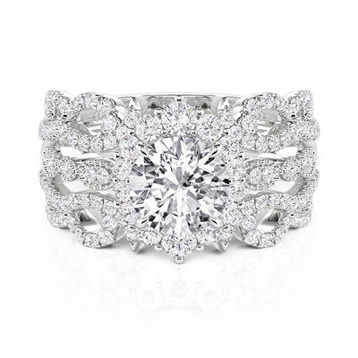 Jeulia Round Halo Engagemnt Ring with Butterfly Enhancer Set