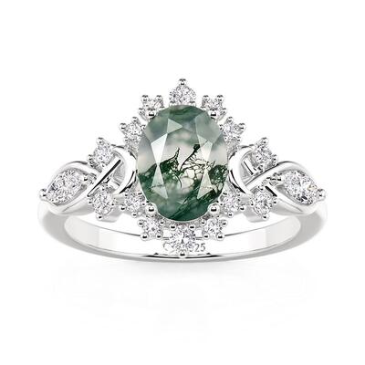 Jeulia Anillo de Compromiso Estrella Luna Ovalado Ágata Musgo