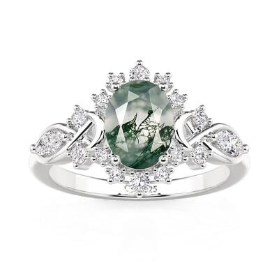 Jeulia Star Moon Oval Moss Agate Engagement Ring