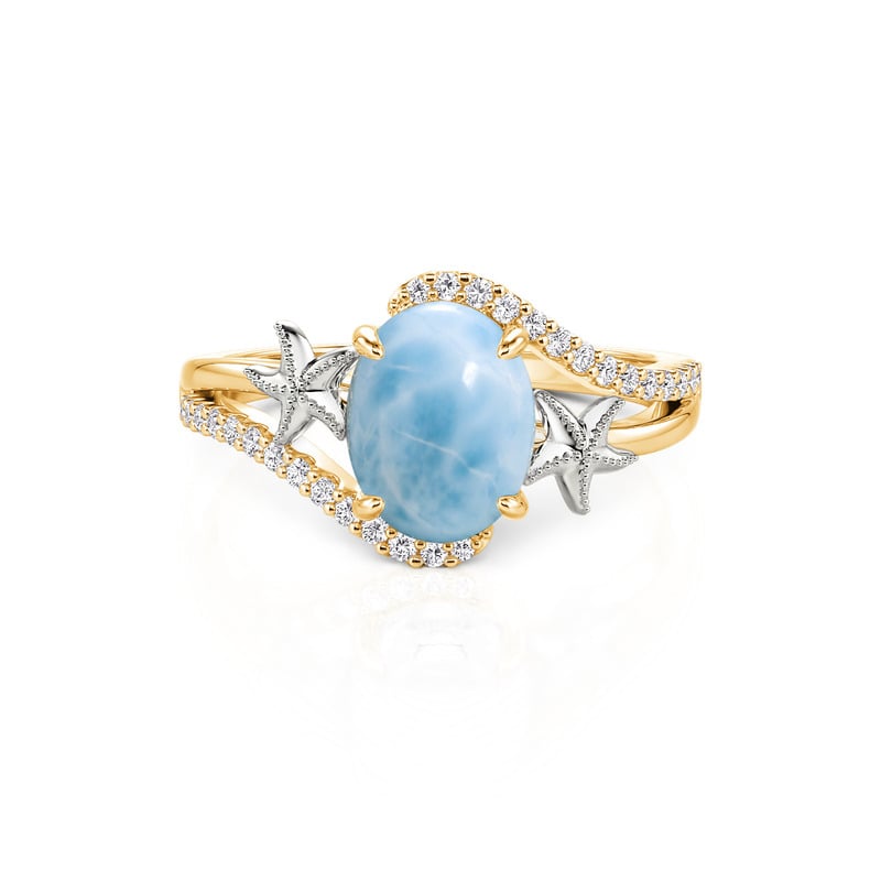 Jeulia Bague Larimar Ovale Tourbillonnée en Or avec Double Étoile de Mer pour Femme