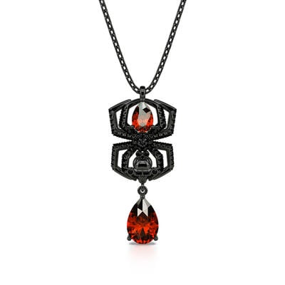 Jeulia "Spider Skull Biker" Pear Cut Sterling Silver Necklace