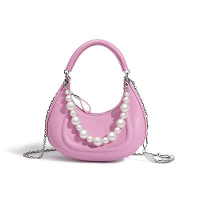 Jeulia Pearl Decor Chain Hobo Bag Top Handle Bag Mini Crescent Bag