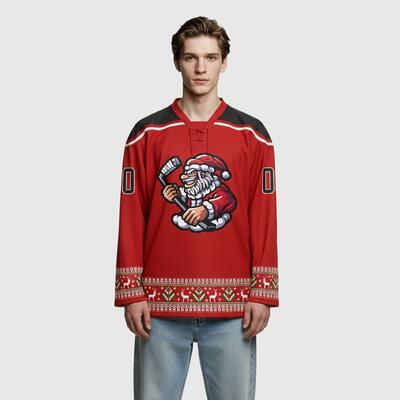 Custom Christmas Santa Claus 3D Hockey Lace Neck Jersey