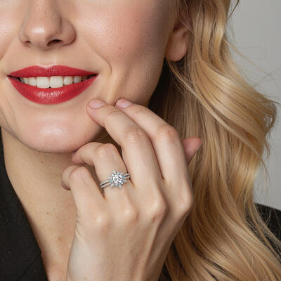"Wish for You" Round Cut Side Stone Engagement Ring