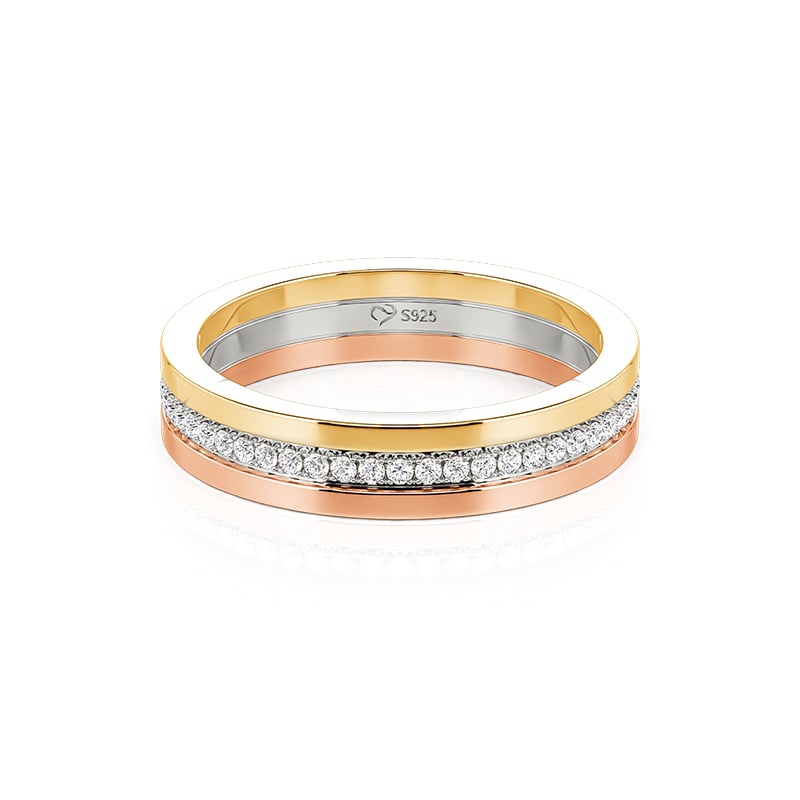 Jeulia Classic Tri-Color Pave Wedding Band for Women