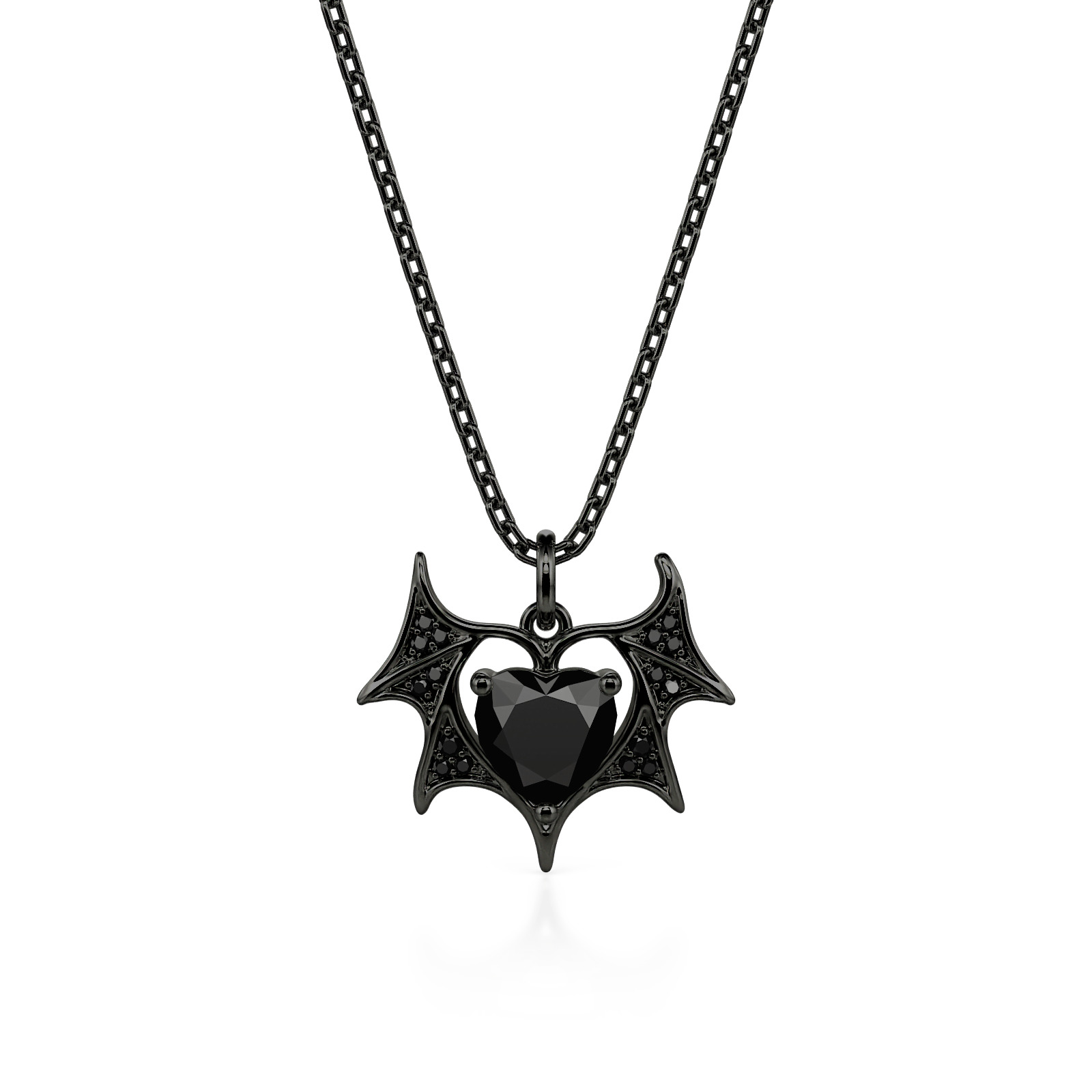 Jeulia Until Death Gothic Black Heart Bat Wing Necklace