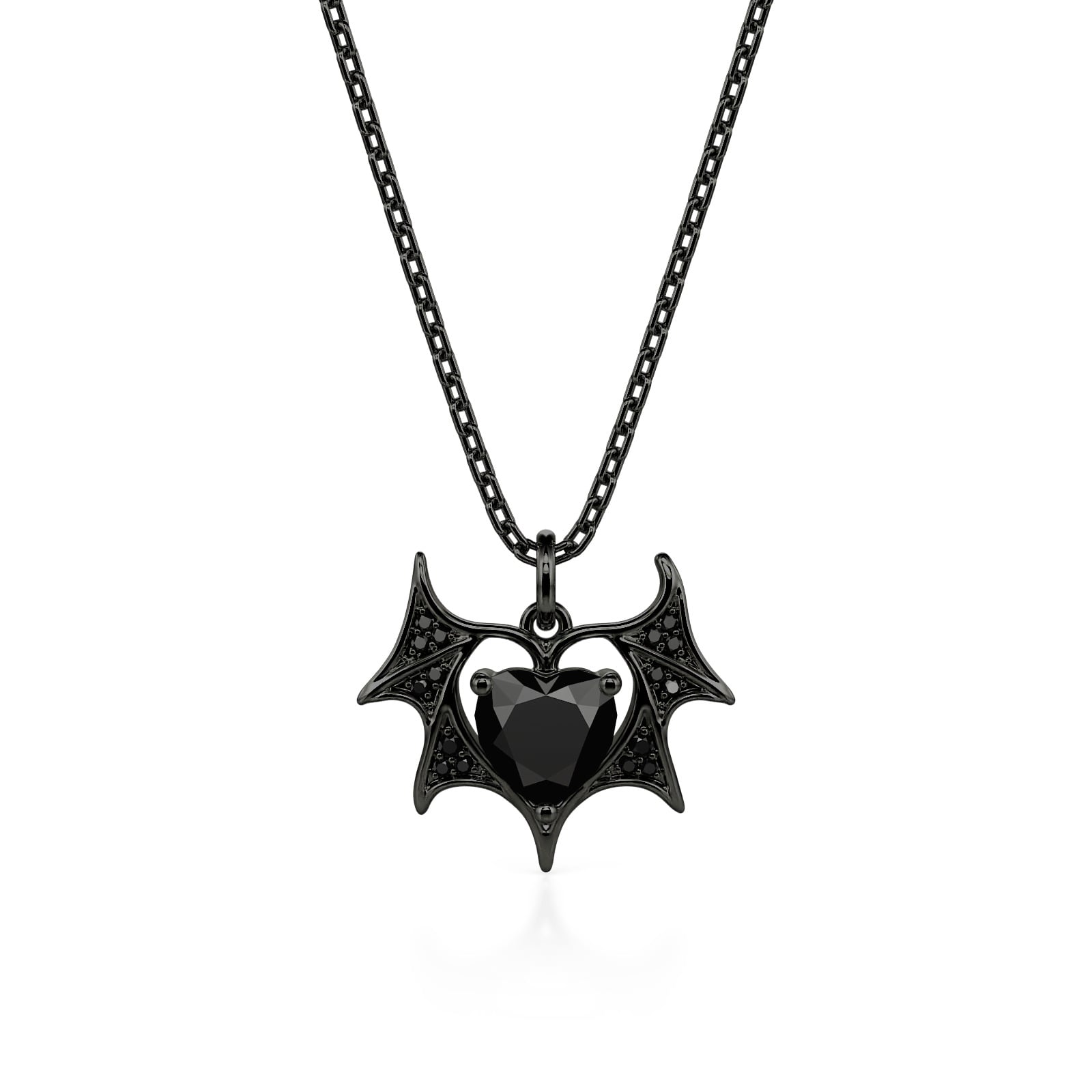 Jeulia Until Death Gothic Black Heart Bat Wing Necklace