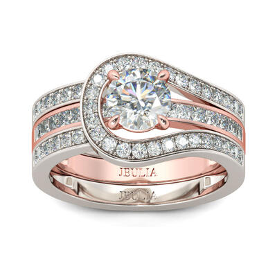 Jeulia Herakles Two Tone Round Cut Sterling Silver Enhancer Ring Set