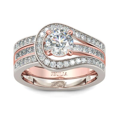 Jeulia Herakles Two Tone Round Cut Sterling Silver Enhancer Ring Set