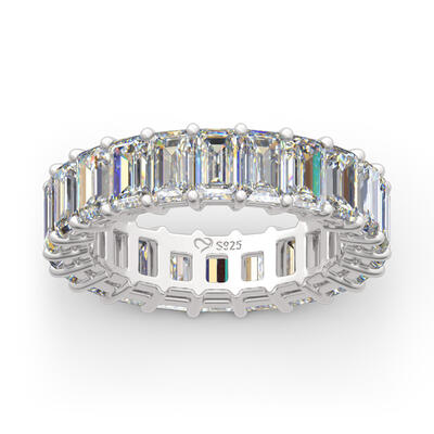 Jeulia Emerald Cut Eternity Sterling Silver Women's Band