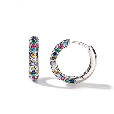 Jeulia "Bright is Dazzling" Round Cut Sterling Silver Hoop Earrings