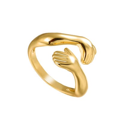 Jeulia Gold Tone Hug Design Sterling Silver Adjustable Open Ring