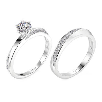 Jeulia Simple Couple Rings Twist Bling Band Sterling Silver