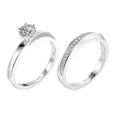Jeulia Simple Couple Rings Twist Bling Band Sterling Silver