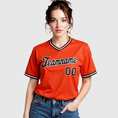 Custom Orange V-Neck Baseball Jersey with Personalized Number and Logo Perfect for Sports Events