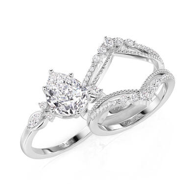 Jeullia Vintage Pear Cut V-Shaped Bridal Set Sterling Silver