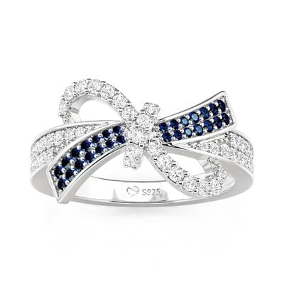 Jeulia Blue Pave Bow Knot Ring Sterling Silver