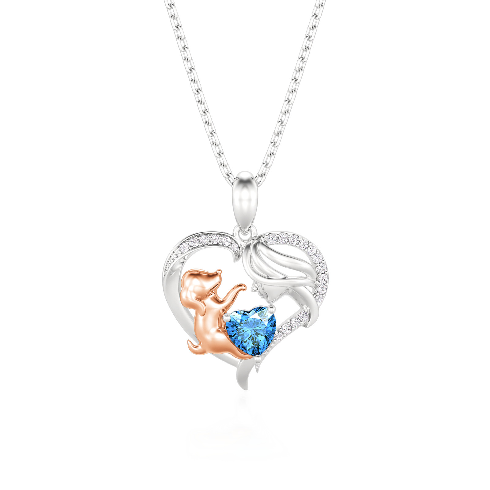 Jeulia Petland Custom Mom & Dog Heart Necklace with Birthstone