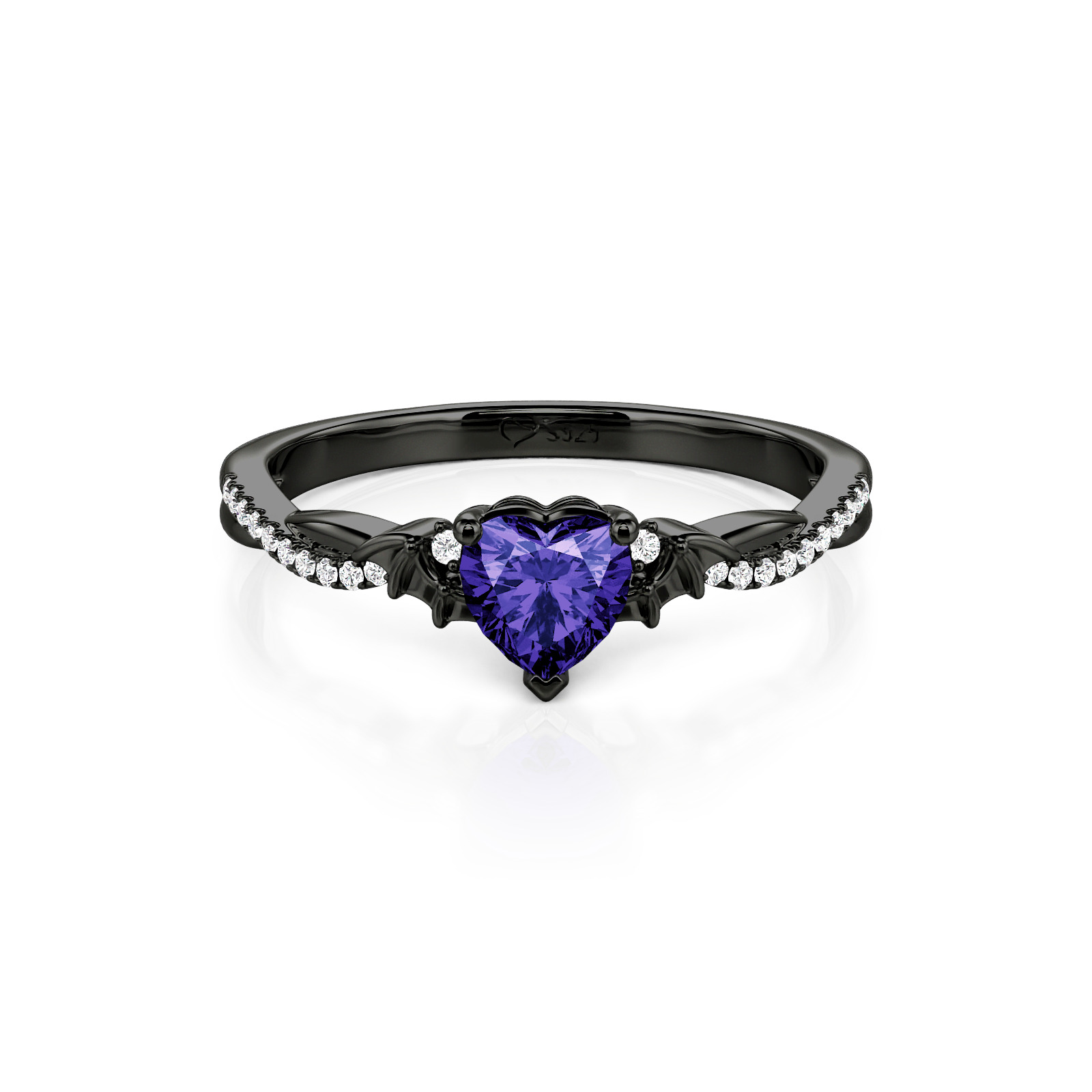 Jeulia Bague Cœur Violet Gothique avec Ailes de Chauve-Souris Torsadées