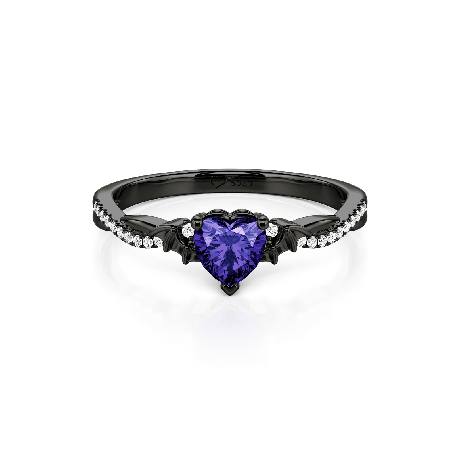 Jeulia Bague Cœur Violet Gothique avec Ailes de Chauve-Souris Torsadées