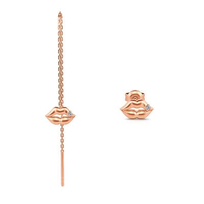 Jeulia "Kiss Me" Lips Rose Gold Tone Sterling Silver Mismatched Earrings