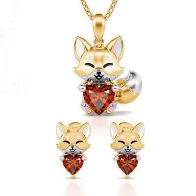 Jeulia Hug Me "Baby Fox" Heart Cut Sterling Silver Jewelry Set