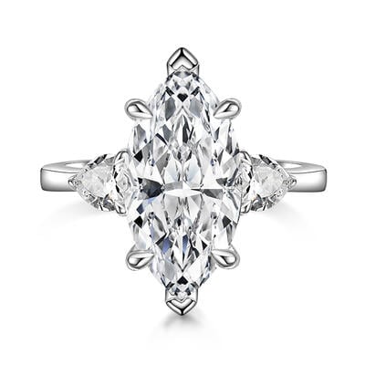 Jeulia Anillo de Plata de Ley con Tres Piedras de Corte Marquesa