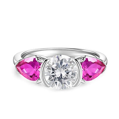 Jeulia Three Stone Round Cut Sterling Silver Engagement Ring