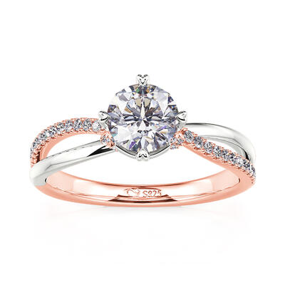 Jeulia Anillo de Compromiso Infinito Trenzado Bicolor de Plata de Ley