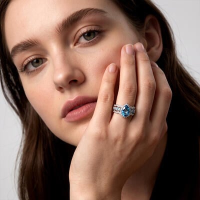"Call of the Ocean" Pear Cut Bridal Set