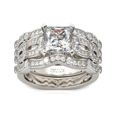 Jeulia 3PC Princess Cut Sterling Silver Ring Set